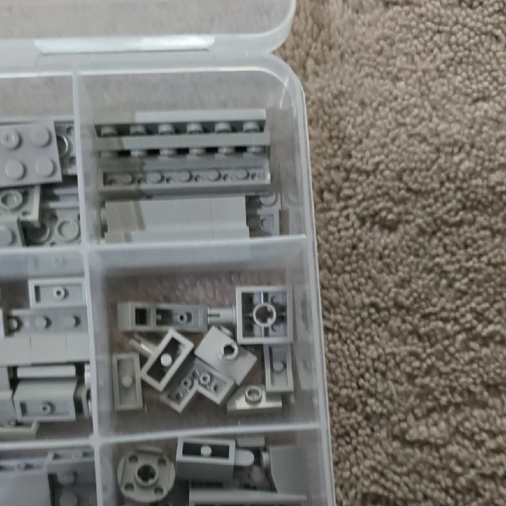 LEGO Various Light Gray Pieces and Parts with Plastic Storage Organizer